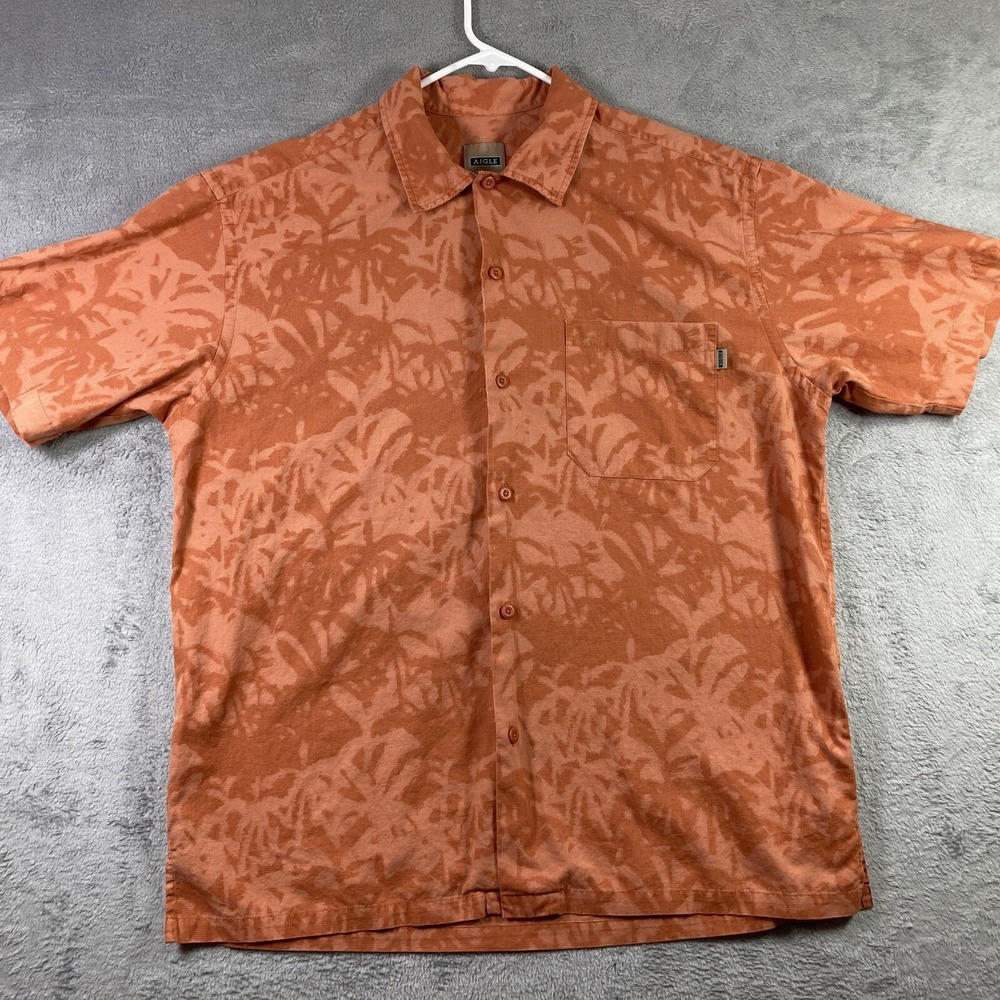 Aigle Hawaiian Shirt Adult XL Orange Rust Button Up Short Sleeve Casual Pocket